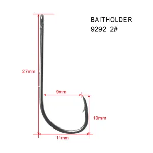 100 x 2# Chemically Sharpened Baitholder Hooks Straight Eye Fishing Tackle