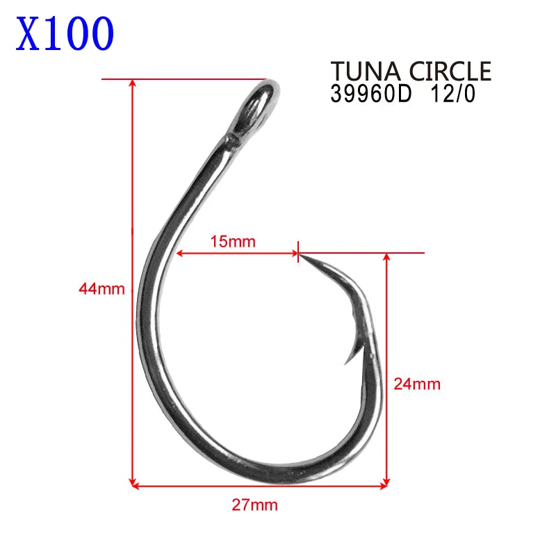 100/1000X Chemically Sharpened Tuna Circle Hooks Size 12/0 Fishing Tackle