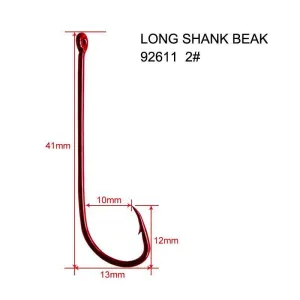 100xQuality Long Shank 2# RED Hooks Fishing Tackle