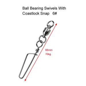 10X Size 6# Ball Bearing Swivels with Coast Lock Snap Fishing Tackle