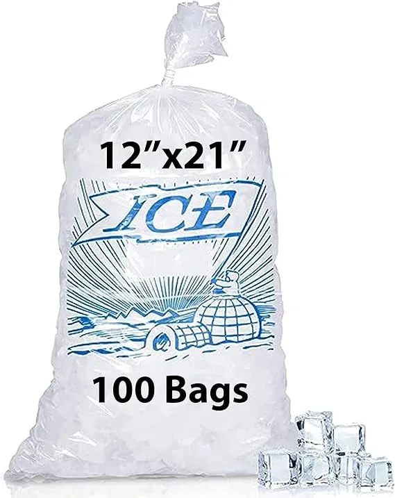 12X21 inches Ice Bags with Twist Ties Printed 1.2 Mil Metallocene (mPE)