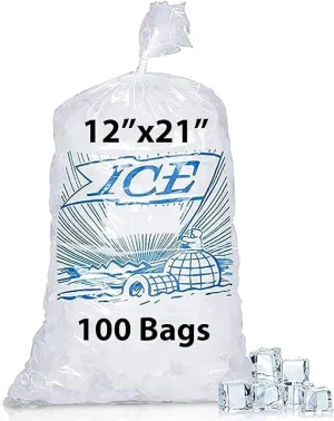 12X21 inches Ice Bags with Twist Ties Printed 1.2 Mil Metallocene (mPE)