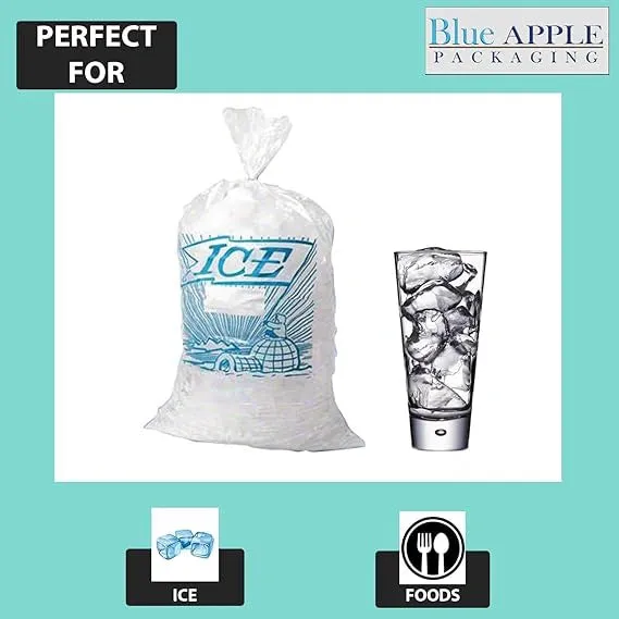 12X21 inches Ice Bags with Twist Ties Printed 1.2 Mil Metallocene (mPE)