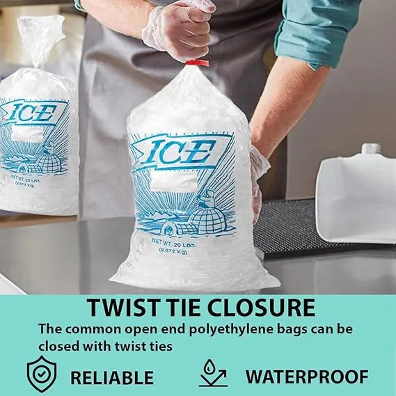 12X21 inches Ice Bags with Twist Ties Printed 1.2 Mil Metallocene (mPE)