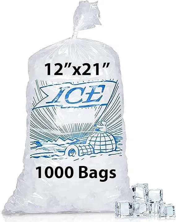 12X21 inches Ice Bags with Twist Ties Printed 1.2 Mil Metallocene (mPE)