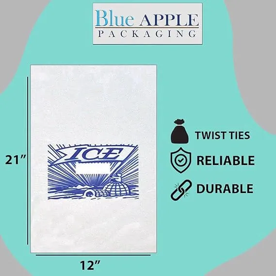12X21 inches Ice Bags with Twist Ties Printed 1.2 Mil Metallocene (mPE)