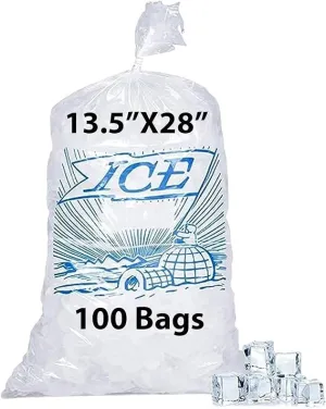 13.5X28 inches Ice Bags with Printed 1.75 Mil Metallocene (mPE)