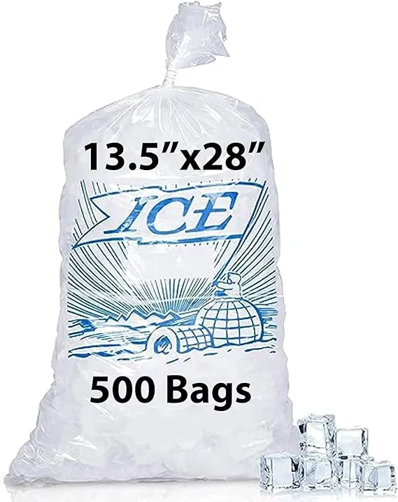 13.5X28 inches Ice Bags with Printed 1.75 Mil Metallocene (mPE)