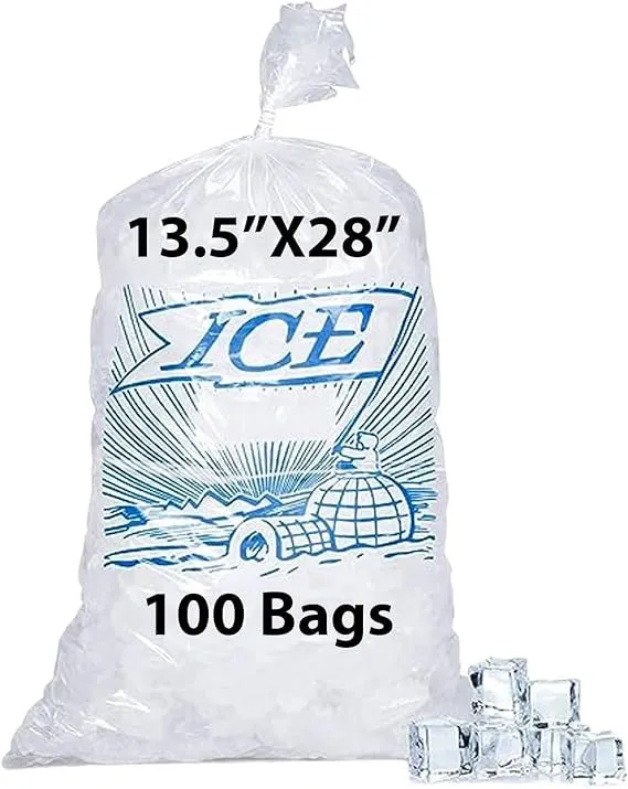 13.5X28 inches Ice Bags with Printed 1.75 Mil Metallocene (mPE)
