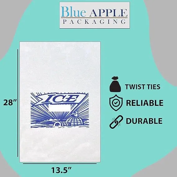 13.5X28 inches Ice Bags with Printed 1.75 Mil Metallocene (mPE)