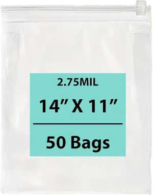 14X11 inches Resealable Poly Bags With Slide Seal 2.75 Mil (LDPE)