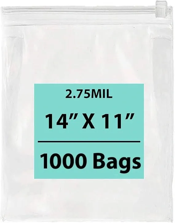 14X11 inches Resealable Poly Bags With Slide Seal 2.75 Mil (LDPE)