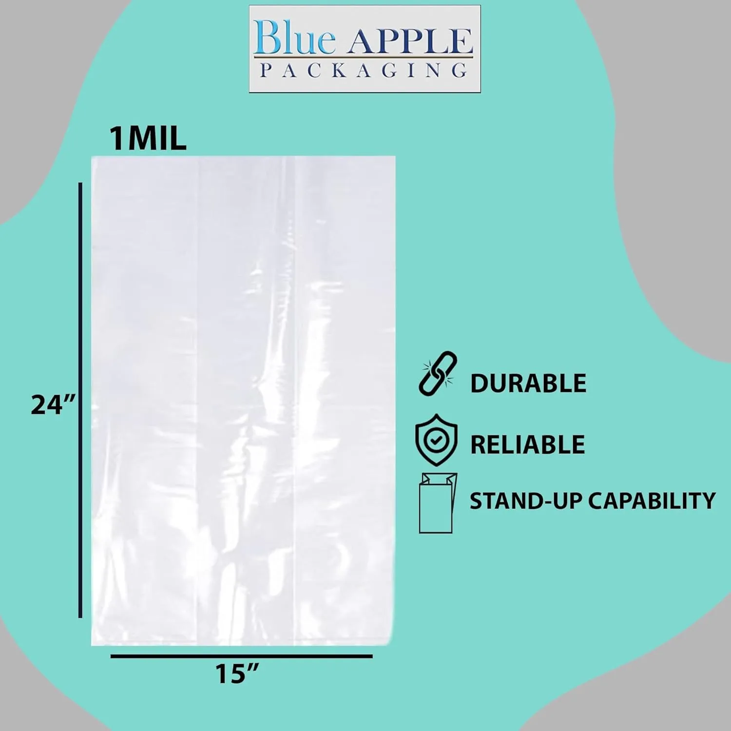 15X9X24 inches Gusseted Poly Bags Clear 1 Mil Low Density LDPE
