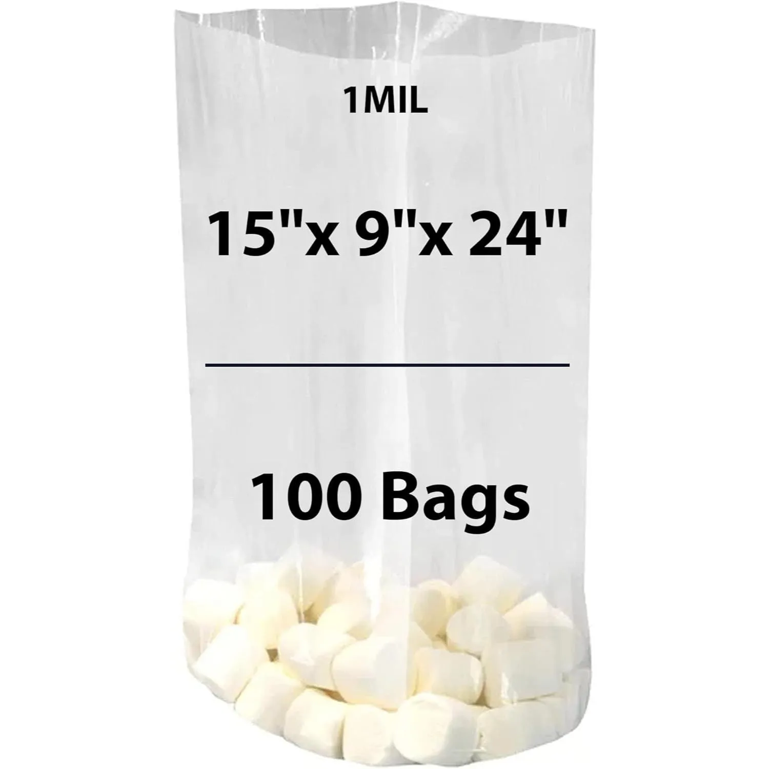 15X9X24 inches Gusseted Poly Bags Clear 1 Mil Low Density LDPE