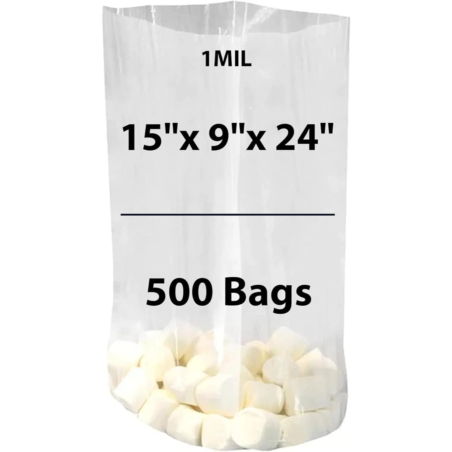 15X9X24 inches Gusseted Poly Bags Clear 1 Mil Low Density LDPE