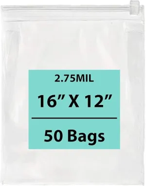 16X12 inches Resealable Poly Bags With Slide Seal 2.75 Mil (LDPE)