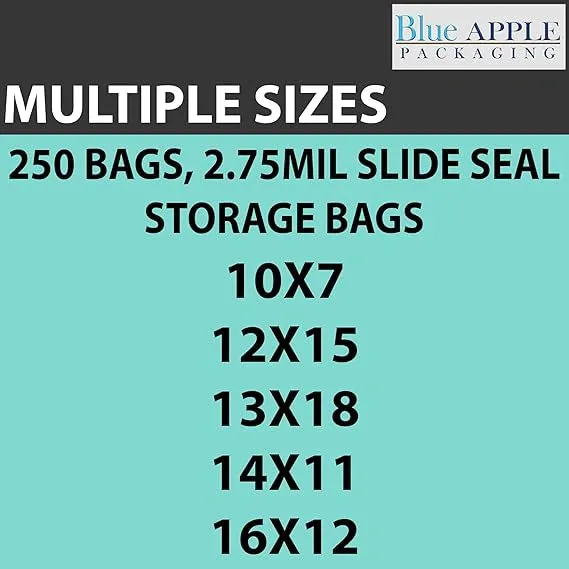 16X12 inches Resealable Poly Bags With Slide Seal 2.75 Mil (LDPE)