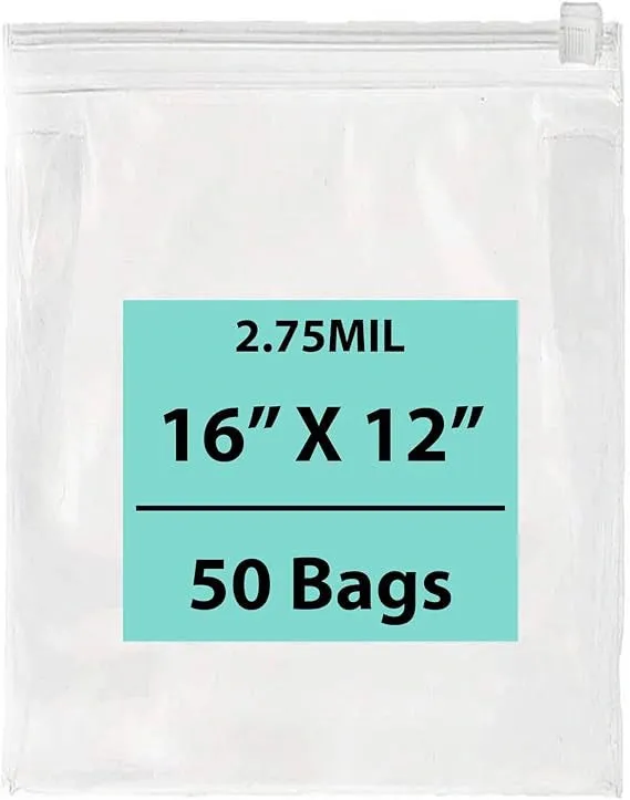 16X12 inches Resealable Poly Bags With Slide Seal 2.75 Mil (LDPE)