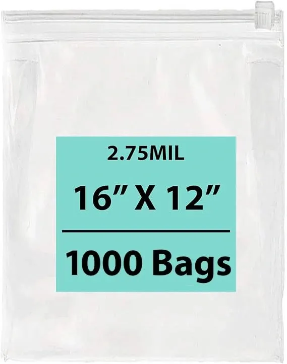 16X12 inches Resealable Poly Bags With Slide Seal 2.75 Mil (LDPE)