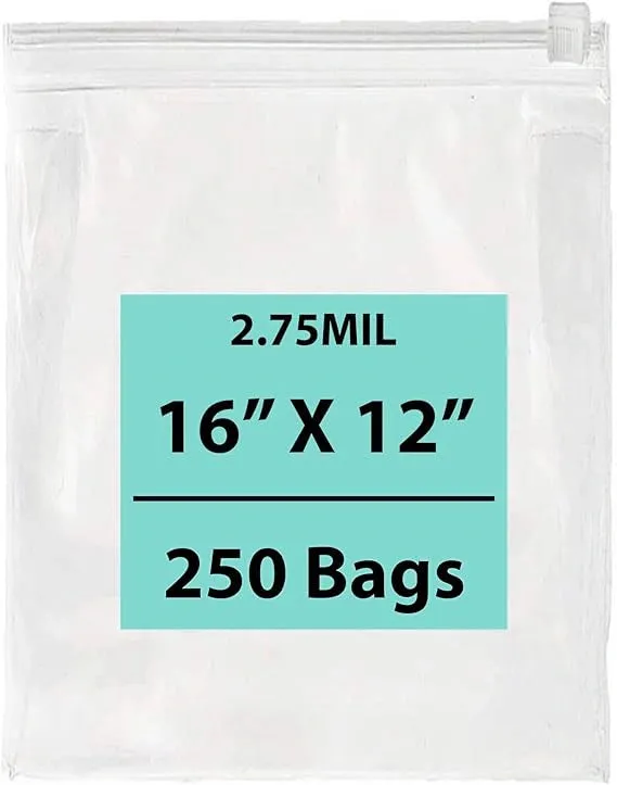 16X12 inches Resealable Poly Bags With Slide Seal 2.75 Mil (LDPE)