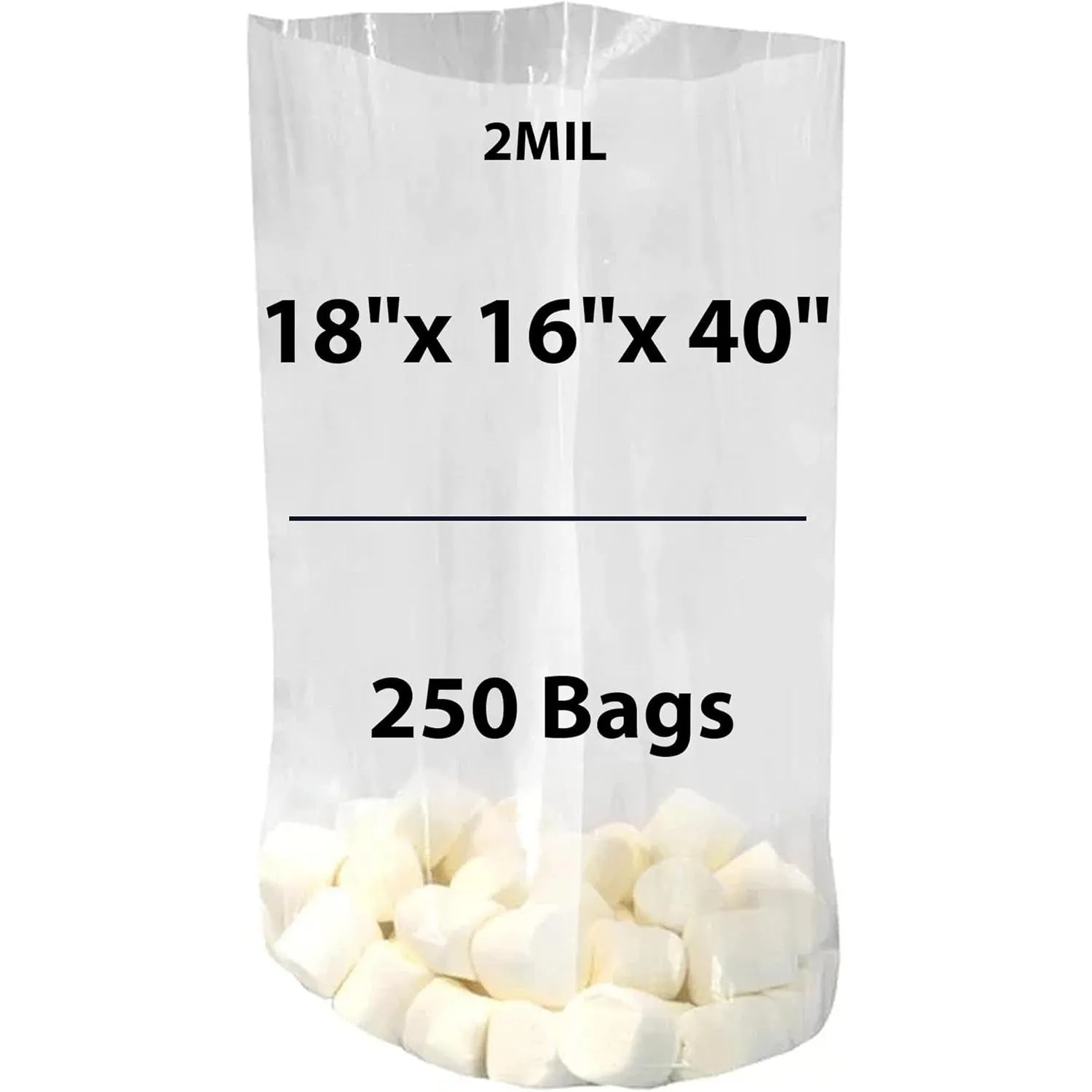 18X16X40 inches Gusseted Poly Bags Clear 2 Mil Low Density LDPE