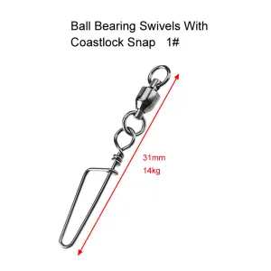 20 X Size 1# Ball Bearing Swivels with Coastlock Snap Fishing Tackle