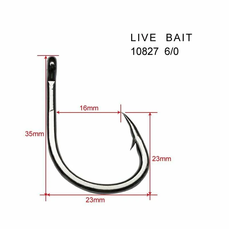 20Pcs Chemically Sharpened 4X Strong Live Bait Hooks Size 6/0 Fishing Tackle