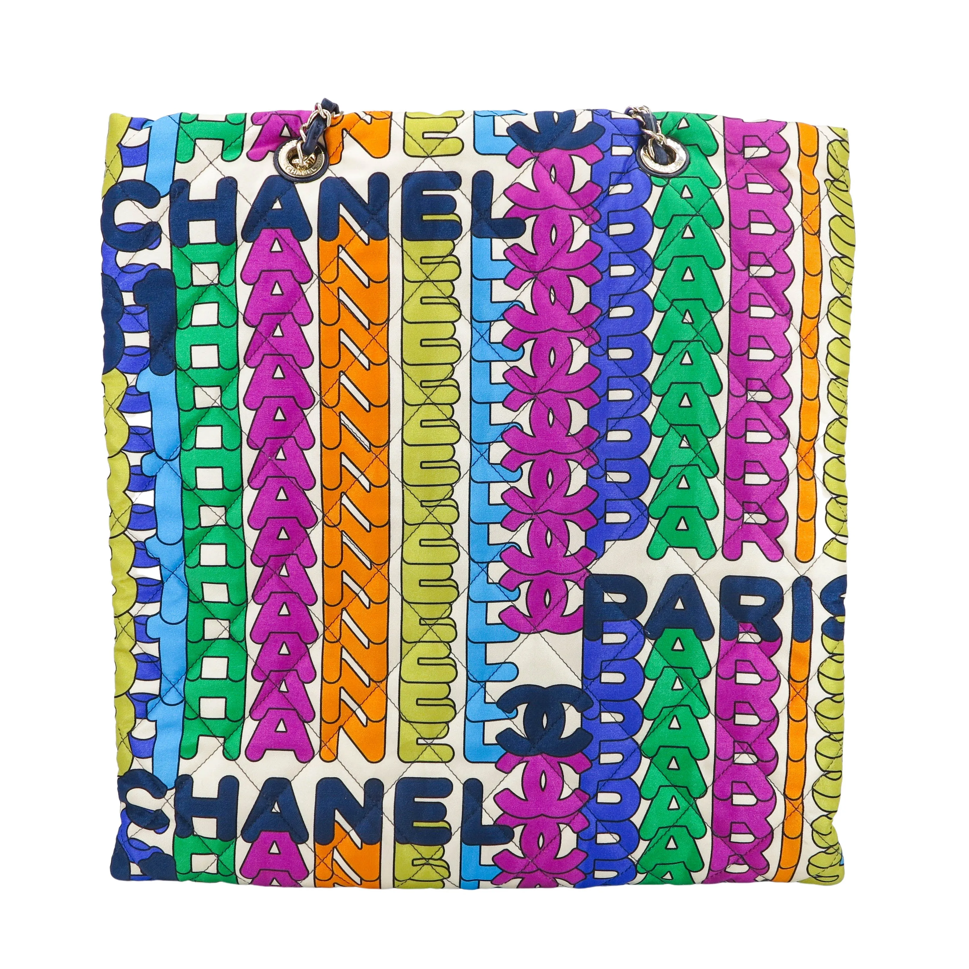 21K Multi Color Rainbow Letter Logo Quilted Nylon Tote Bag