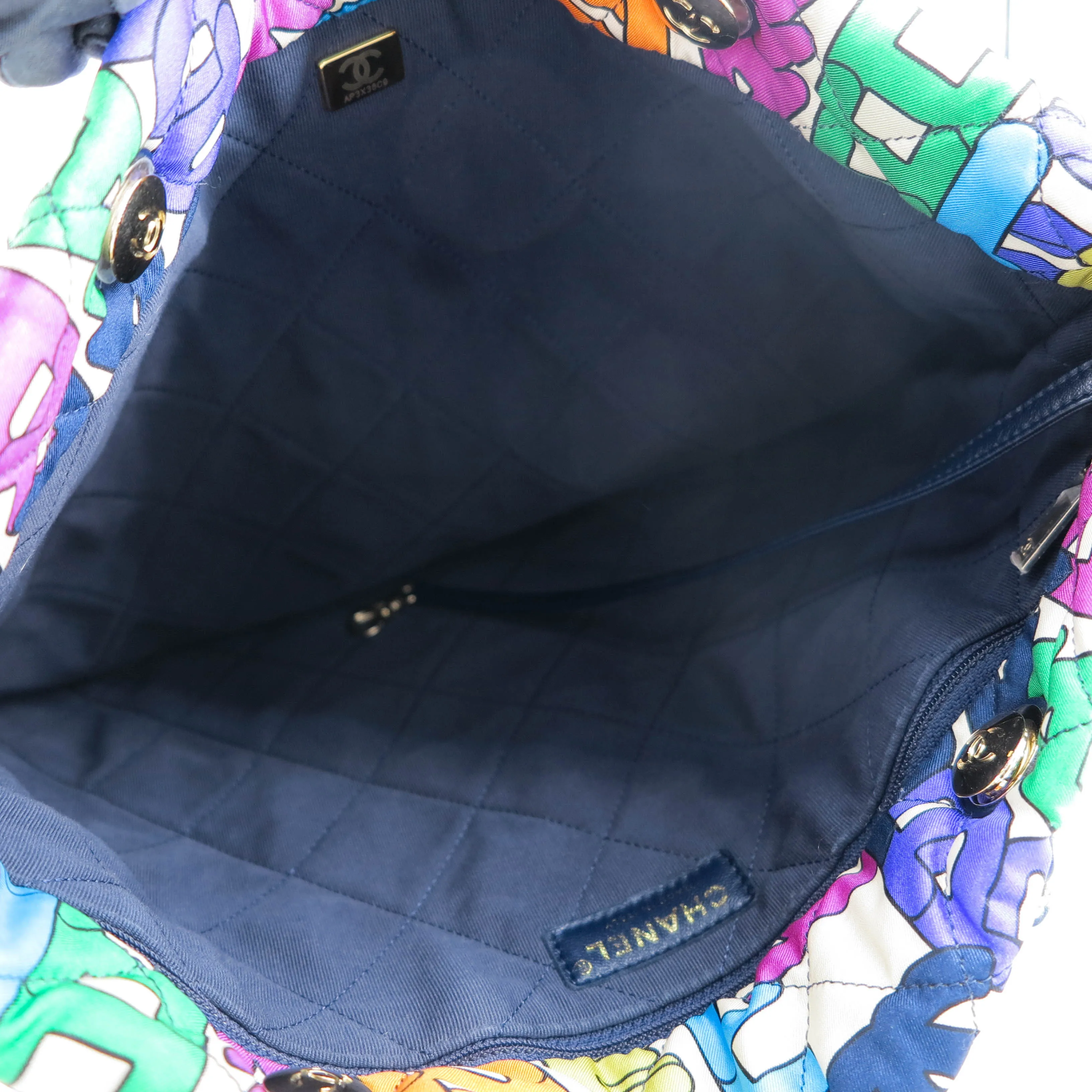 21K Multi Color Rainbow Letter Logo Quilted Nylon Tote Bag