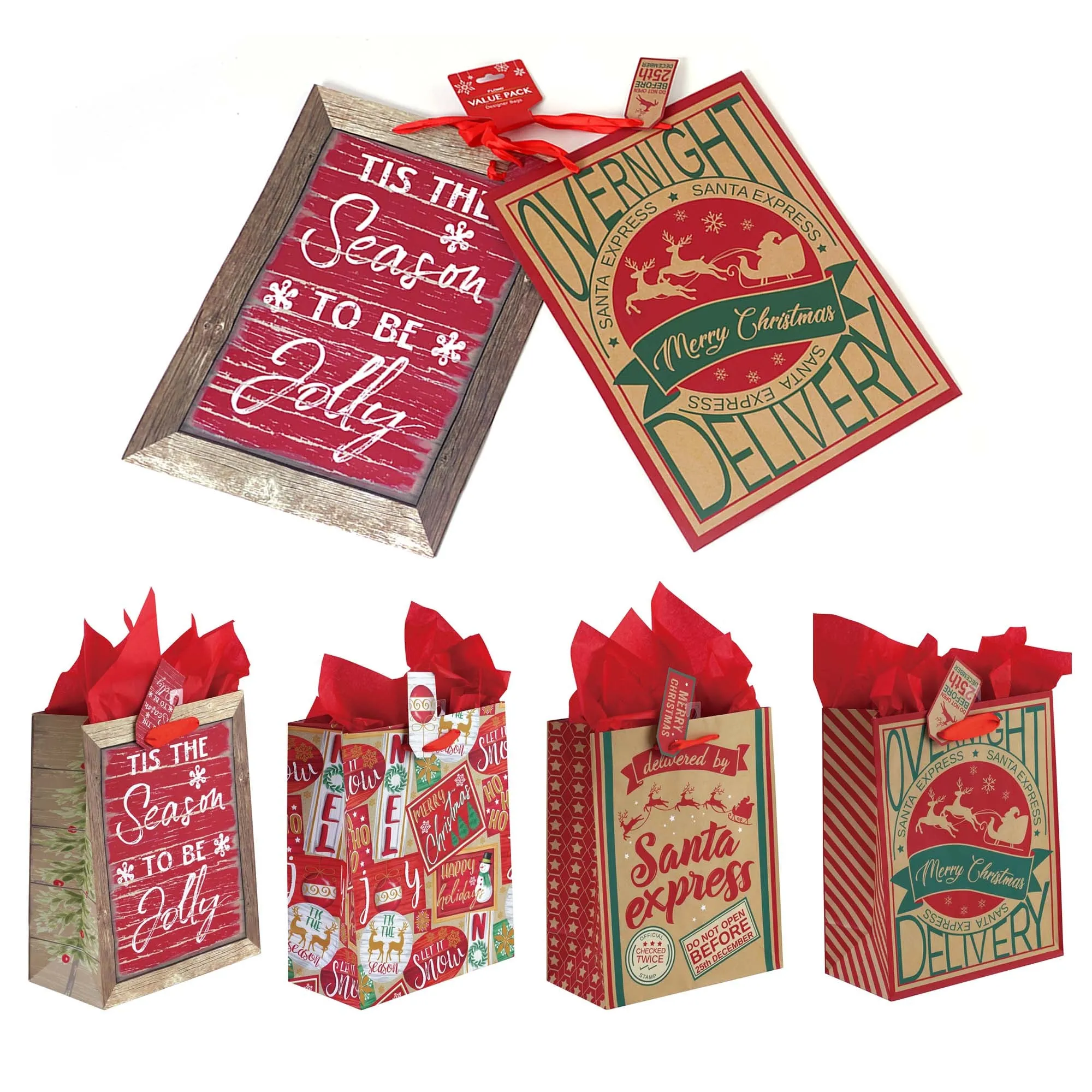 2Pk Extra Large Christmas Signs Printed Bag, 4 Designs