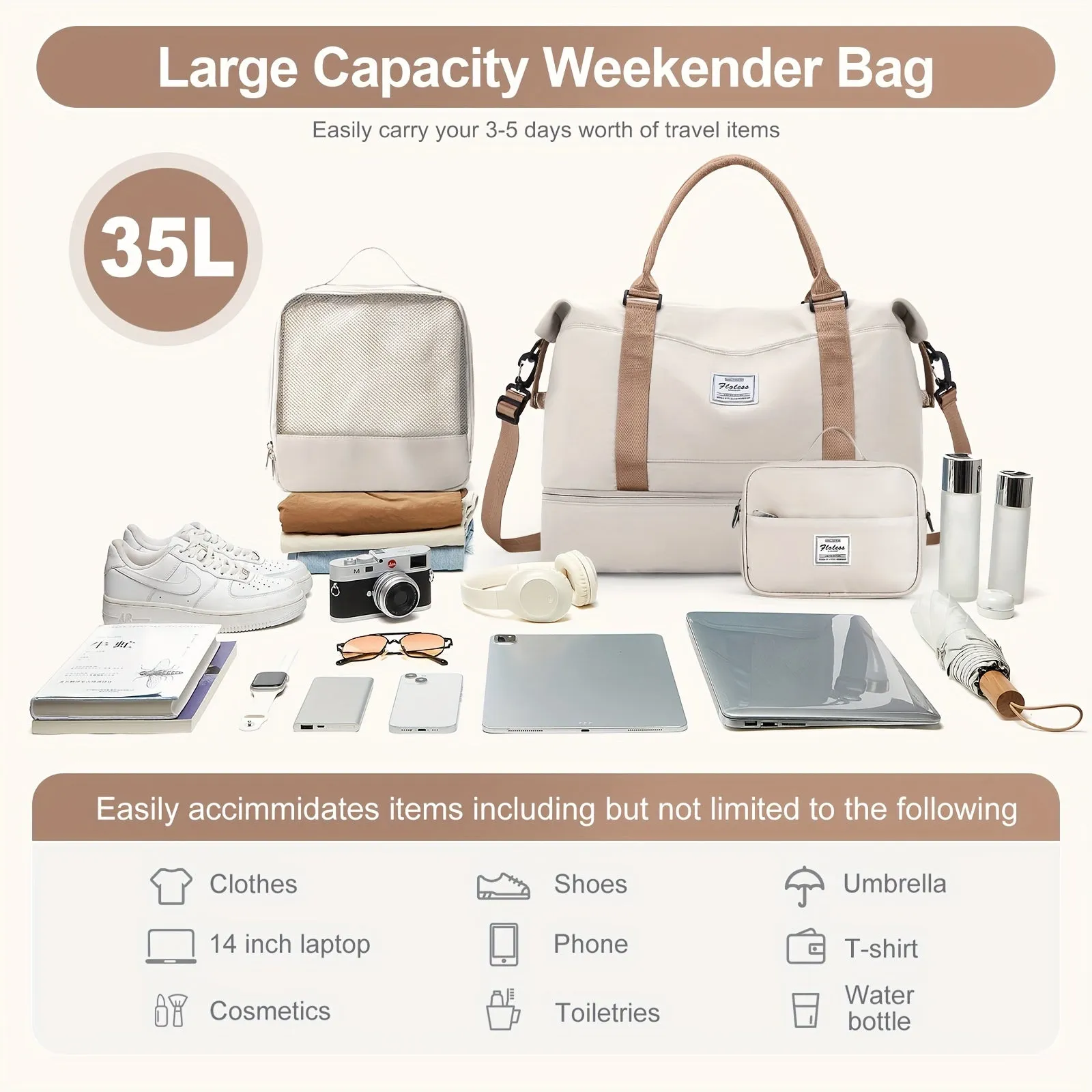 3 Piece Travel Bag Set Large Capacity Carry on Tote For Women