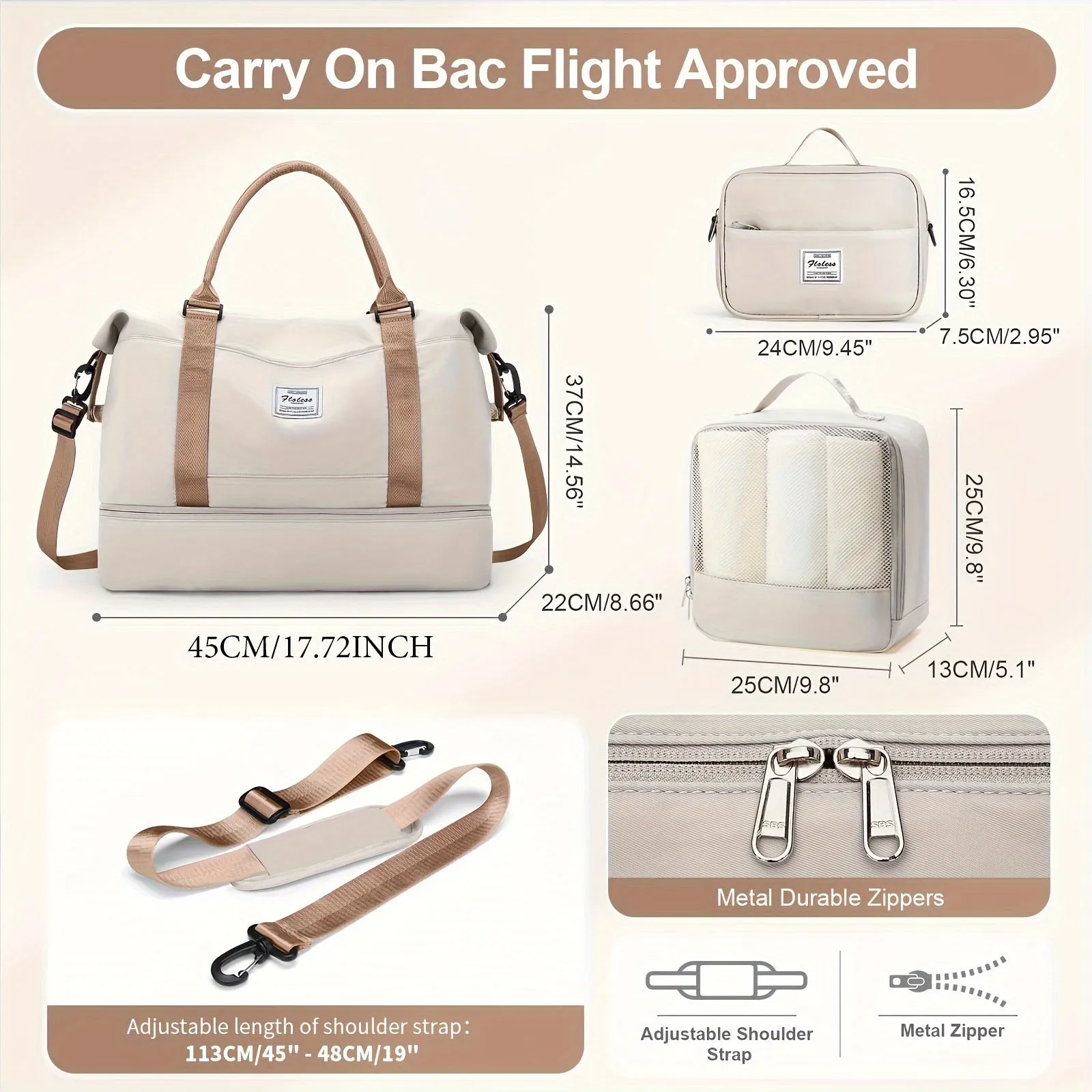 3 Piece Travel Bag Set Large Capacity Carry on Tote For Women