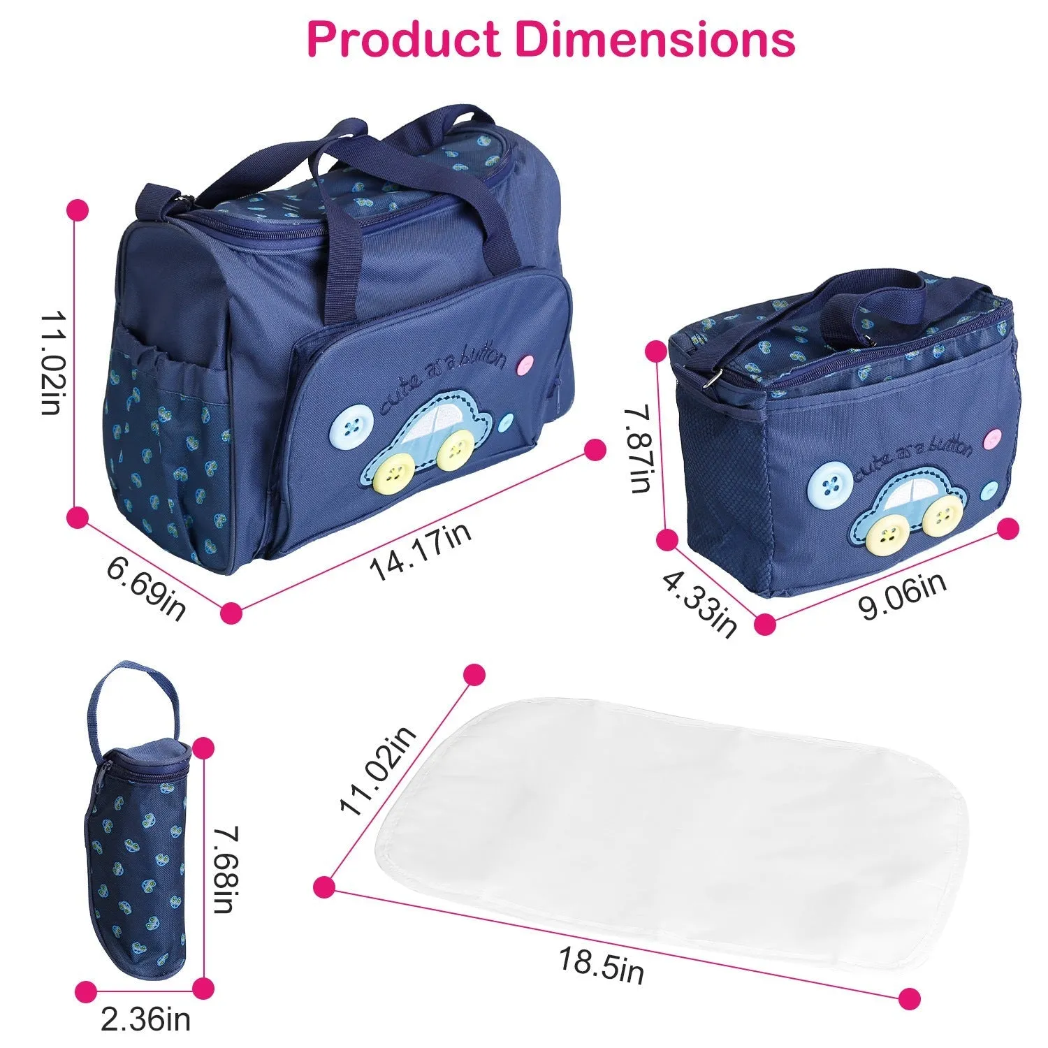 4-Piece: Baby Diaper Tote Bag Set