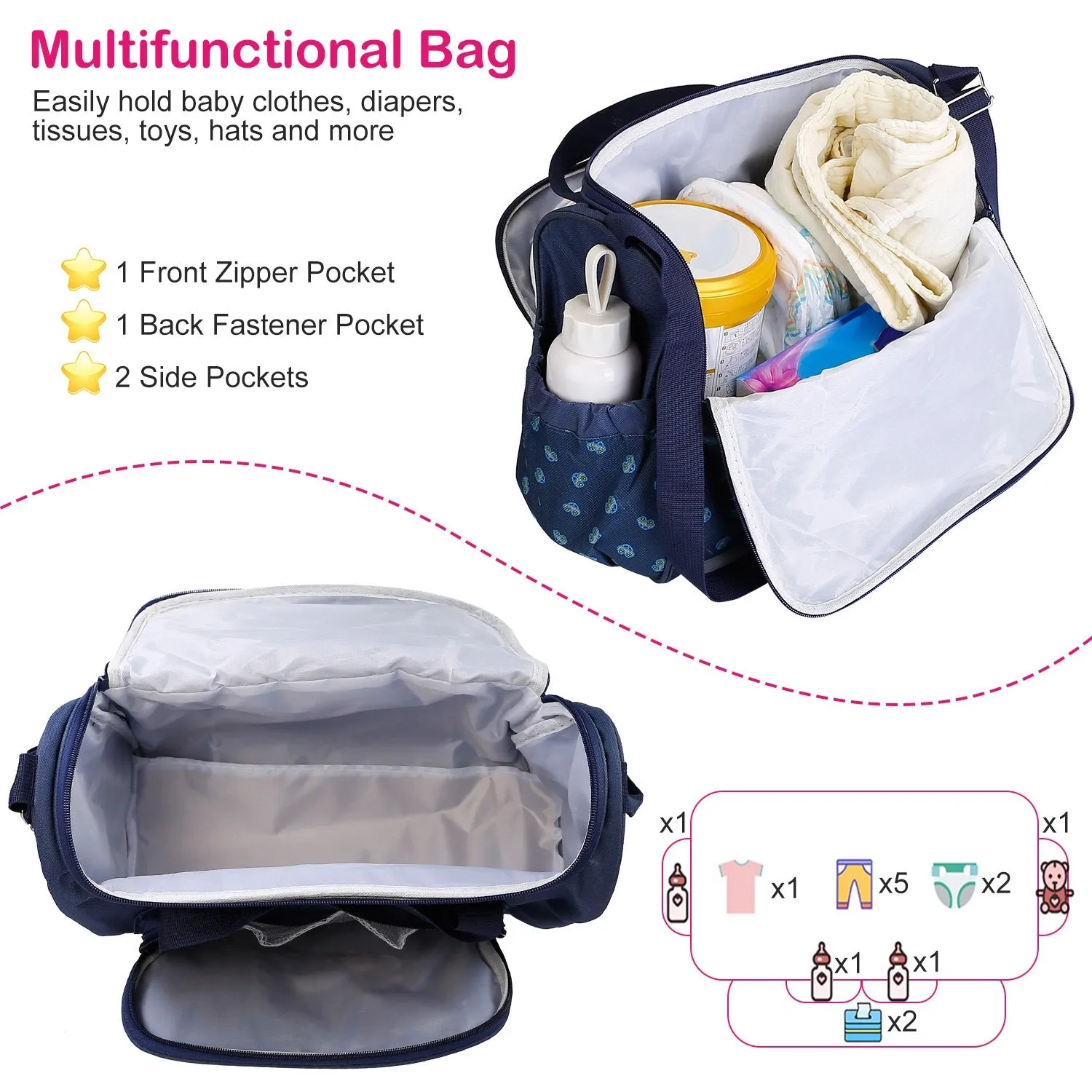 4-Piece: Baby Diaper Tote Bag Set