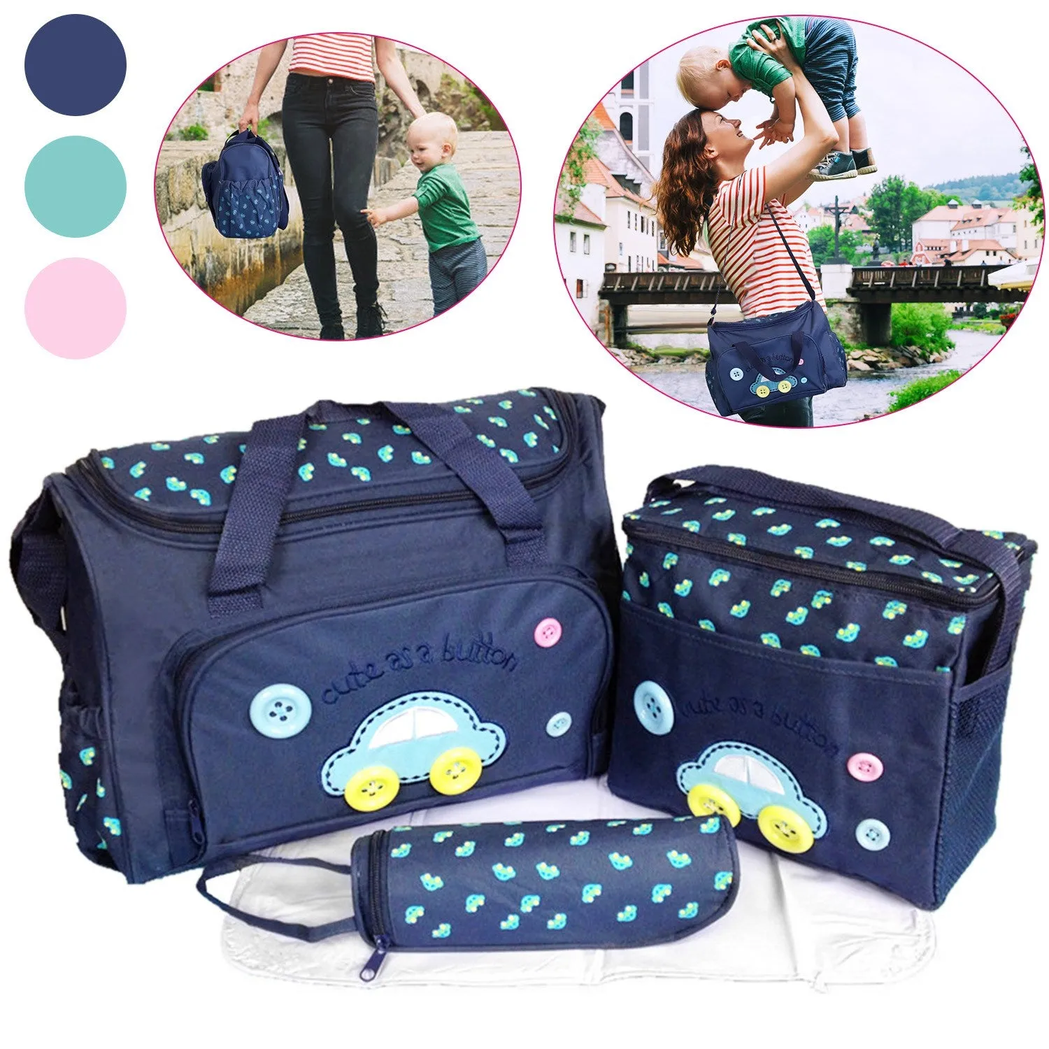 4-Piece: Baby Diaper Tote Bag Set