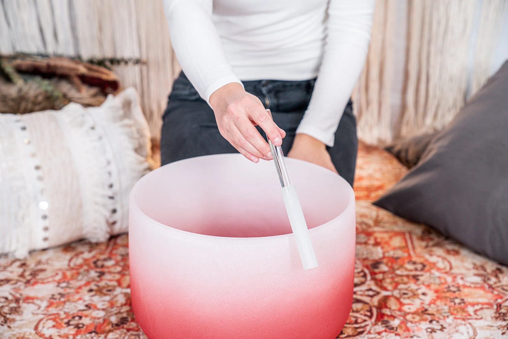 440 Hz 14" Root Chakra Crystal Singing Bowl Note C4 Red Color