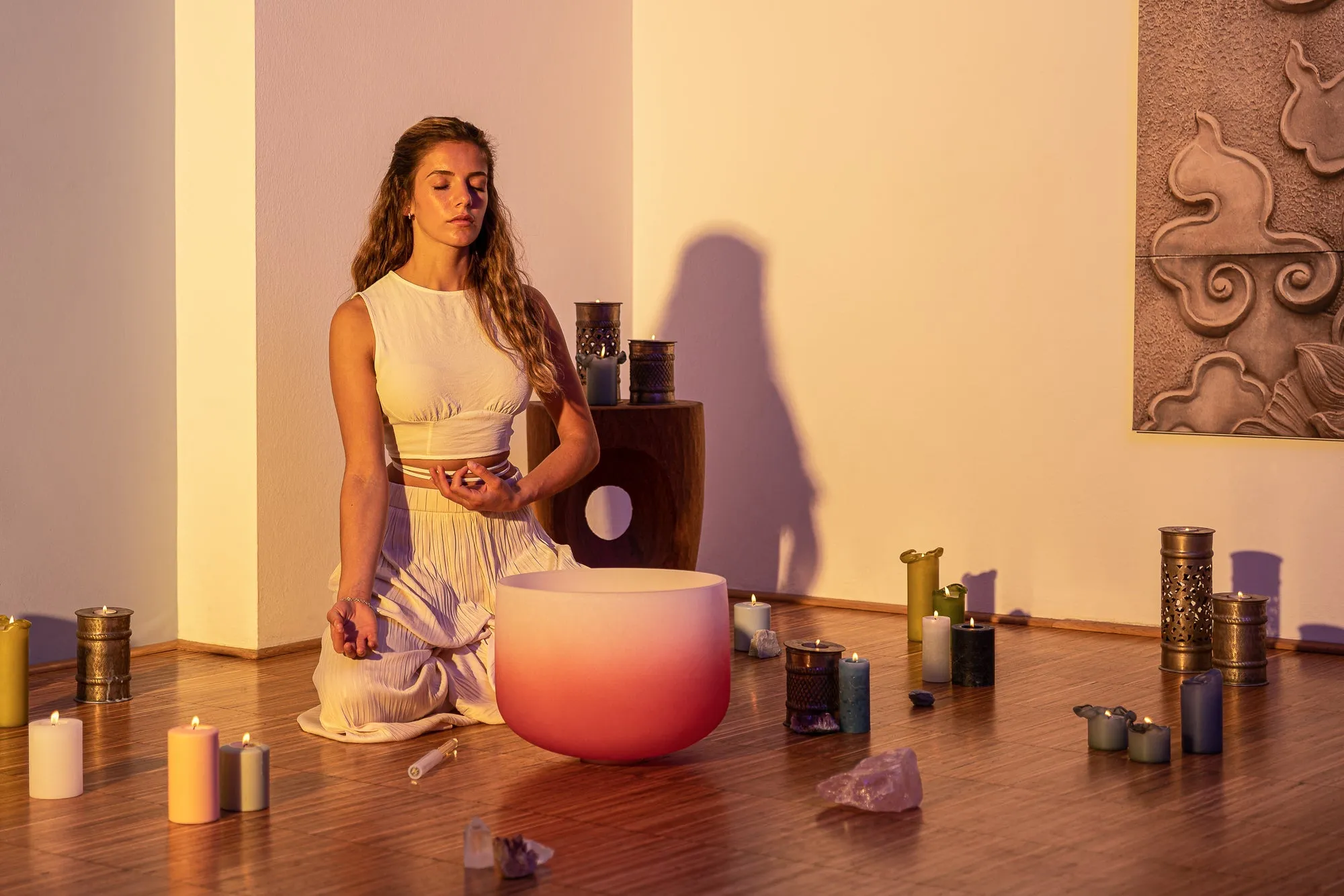 440 Hz 14" Root Chakra Crystal Singing Bowl Note C4 Red Color