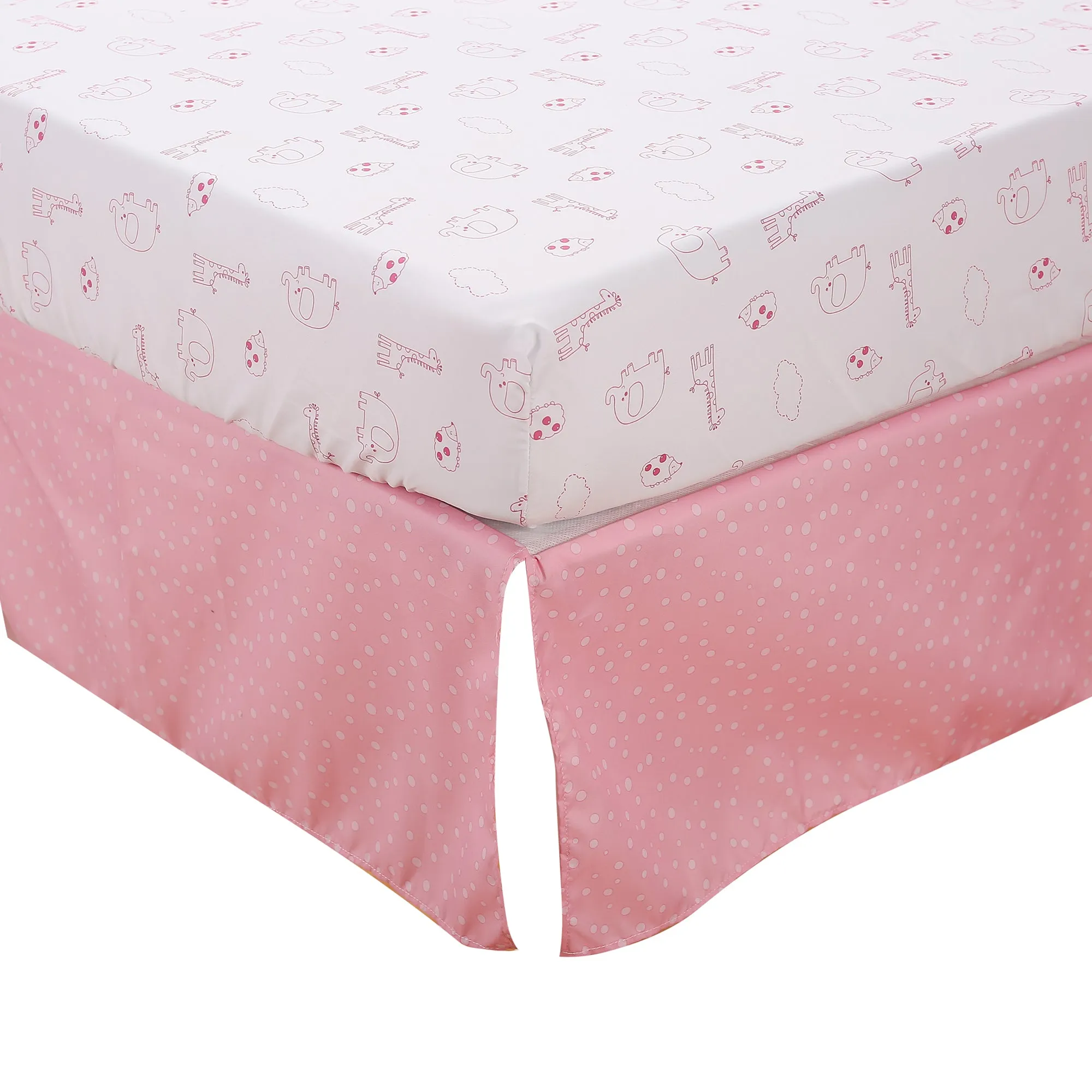 5-piece animal bedding set, pink, giraffe and elephant