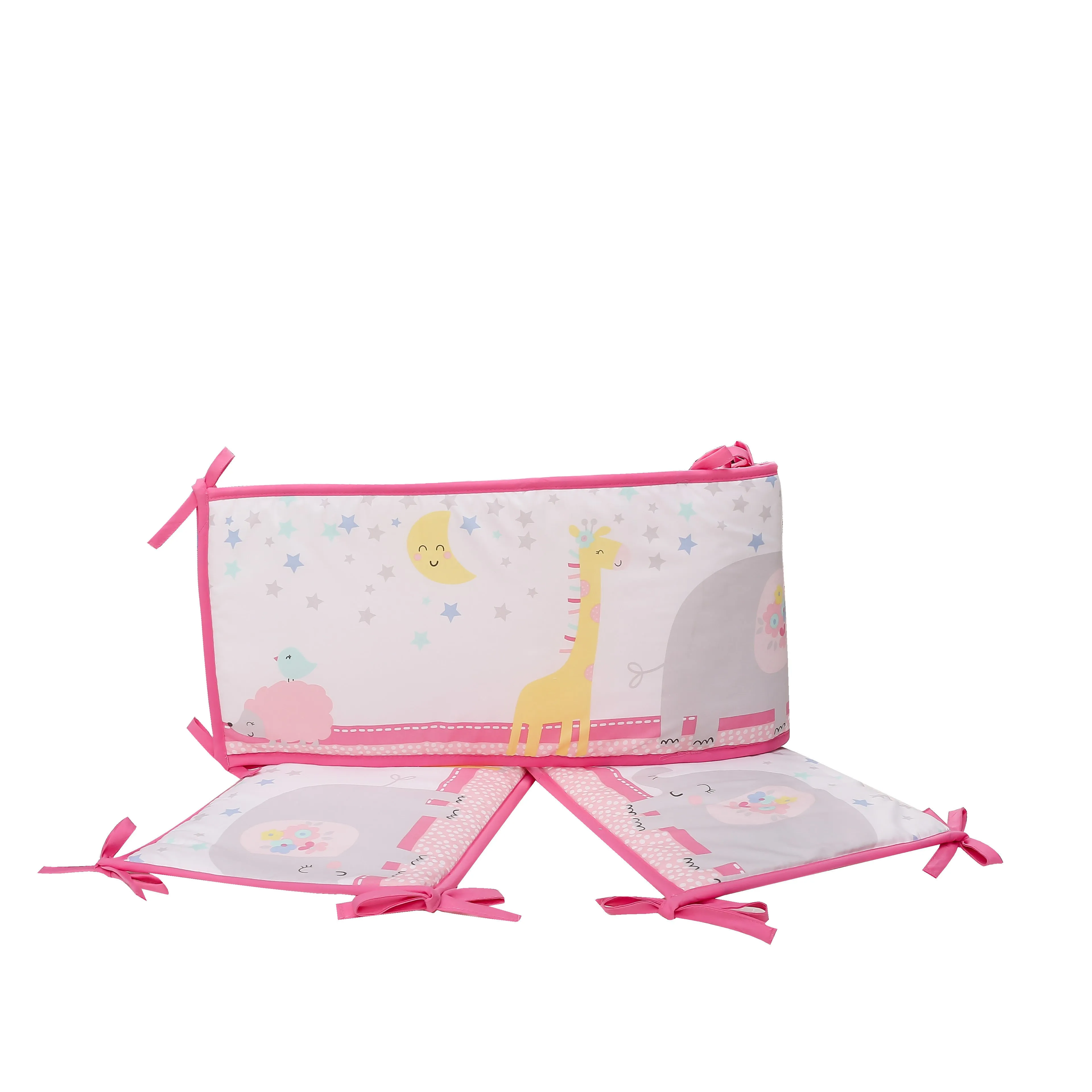 5-piece animal bedding set, pink, giraffe and elephant