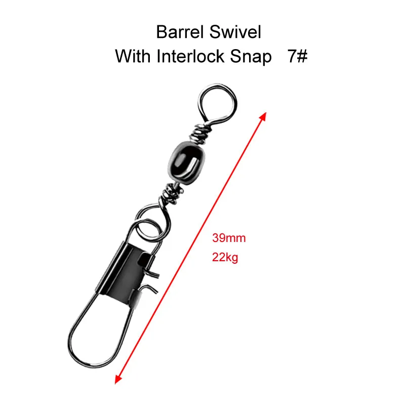 50 x Barrel Swivels InterlockSnap Size 7# Fishing Tackle