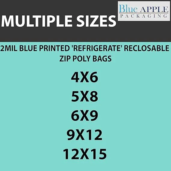 5X8 inches Refrigerator Bags (Printed) 2 Mil Zipper Reclosable for Pharmacy
