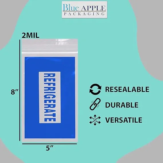 5X8 inches Refrigerator Bags (Printed) 2 Mil Zipper Reclosable for Pharmacy