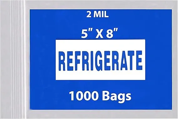 5X8 inches Refrigerator Bags (Printed) 2 Mil Zipper Reclosable for Pharmacy