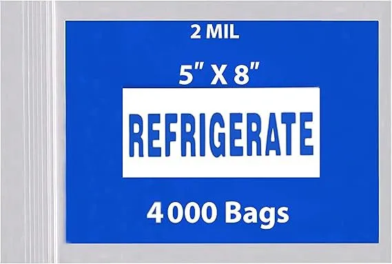 5X8 inches Refrigerator Bags (Printed) 2 Mil Zipper Reclosable for Pharmacy