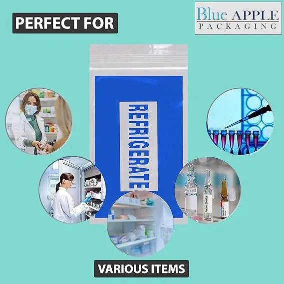 5X8 inches Refrigerator Bags (Printed) 2 Mil Zipper Reclosable for Pharmacy