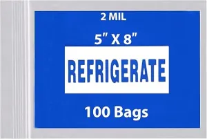 5X8 inches Refrigerator Bags (Printed) 2 Mil Zipper Reclosable for Pharmacy
