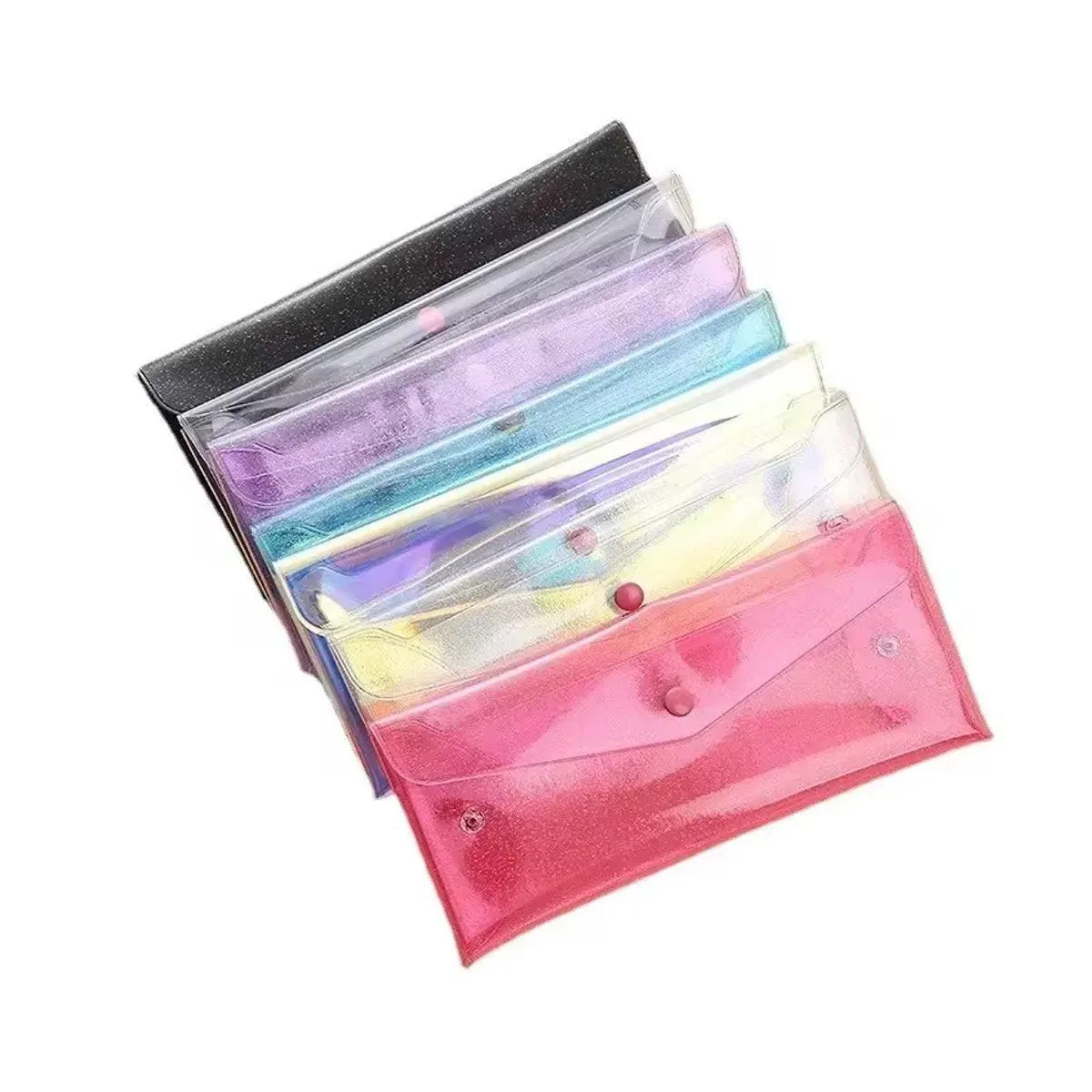 7pcs Transparent Pencil Case Storage Bag Portable Colorful Buckle Organizer Pack