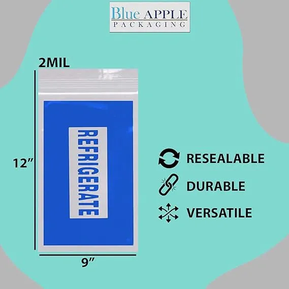 9X12 inches Refrigerator Bags (Printed) 2 Mil Zipper Reclosable for Pharmacy