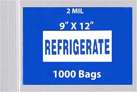 9X12 inches Refrigerator Bags (Printed) 2 Mil Zipper Reclosable for Pharmacy