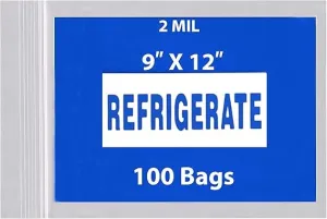 9X12 inches Refrigerator Bags (Printed) 2 Mil Zipper Reclosable for Pharmacy